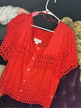 Calypso St. Barth Red Eyelet Button-Front Top